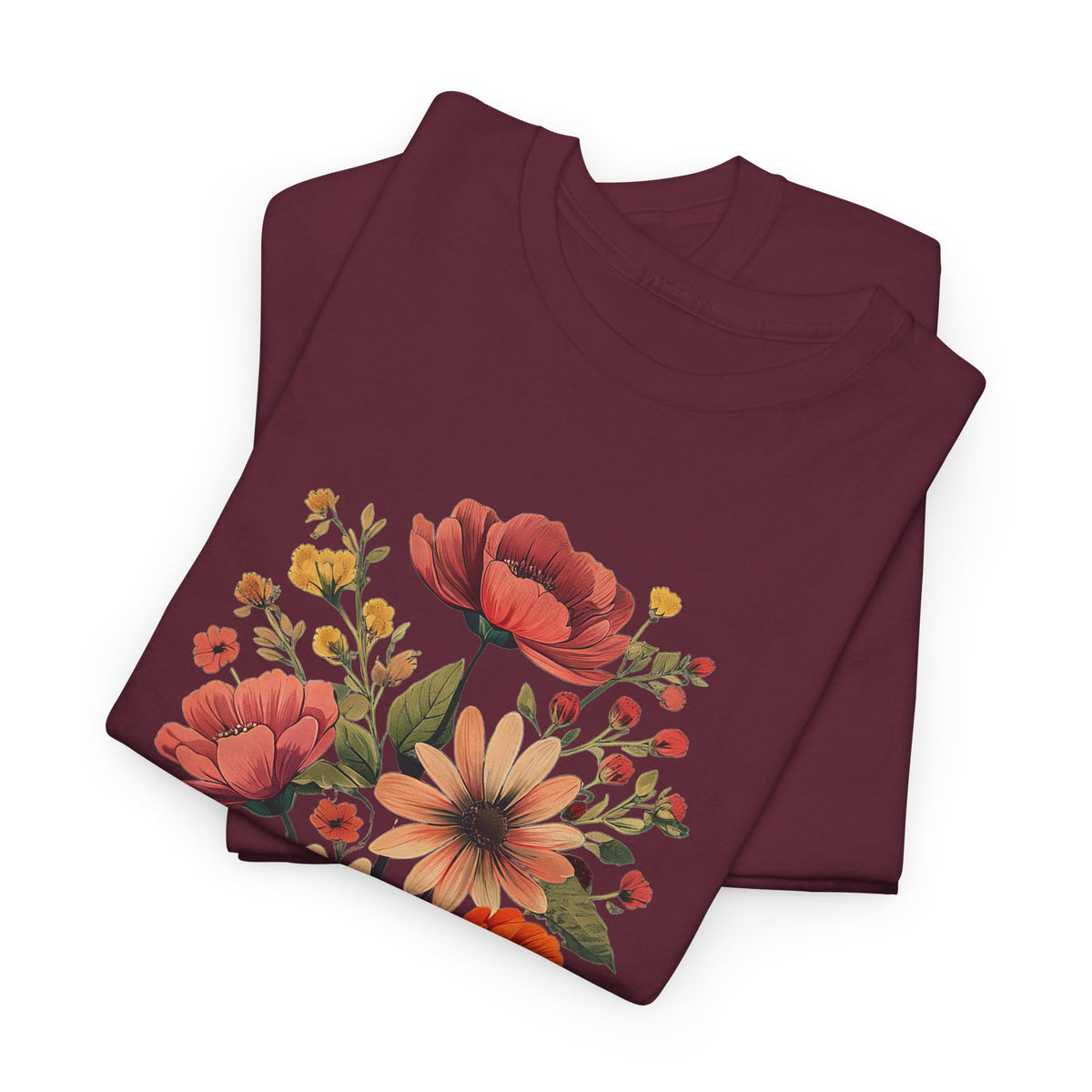 Floral Bouquet Tee — Vintage Orange & Peach Flowers with 'Grace' Script