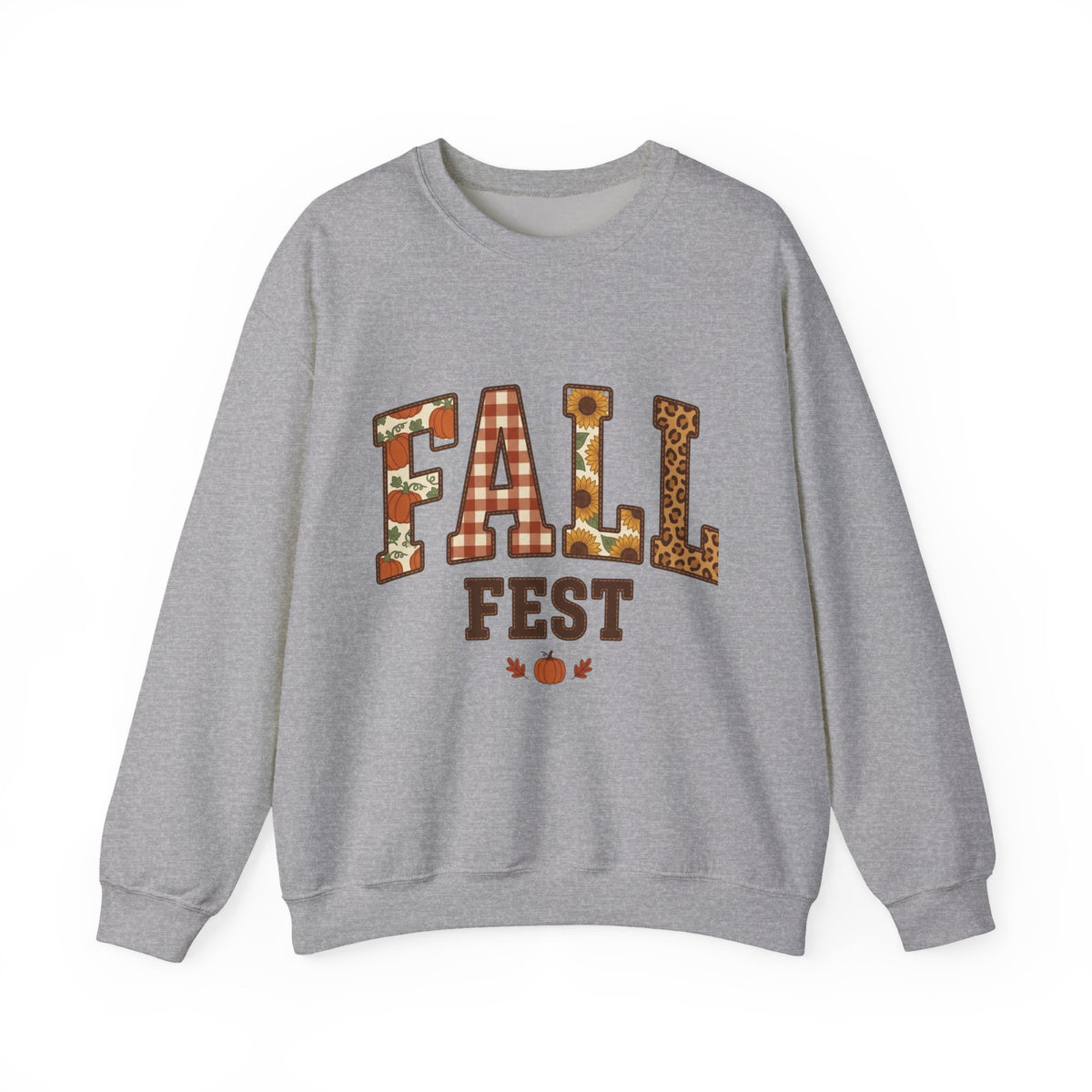 Fall Fest Sweatshirt — Autumn Plaid & Leaf Graphic Crewneck