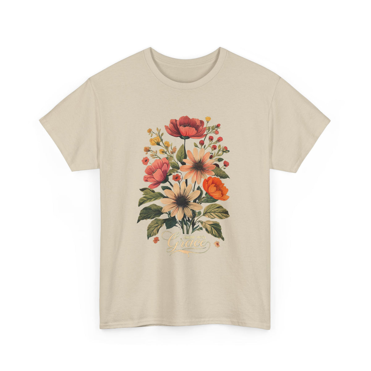 Floral Bouquet Tee — Vintage Orange & Peach Flowers with 'Grace' Script