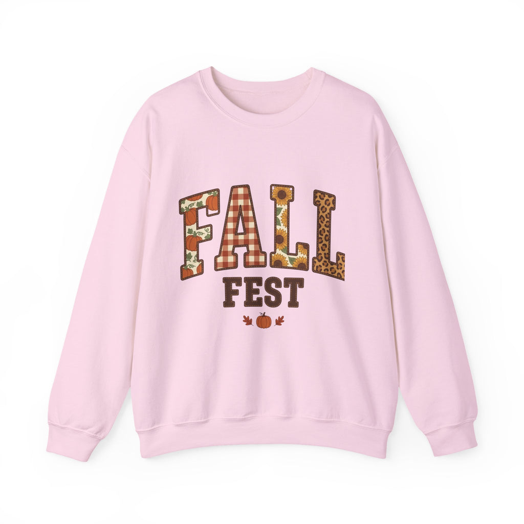 Fall Fest Sweatshirt — Autumn Plaid & Leaf Graphic Crewneck