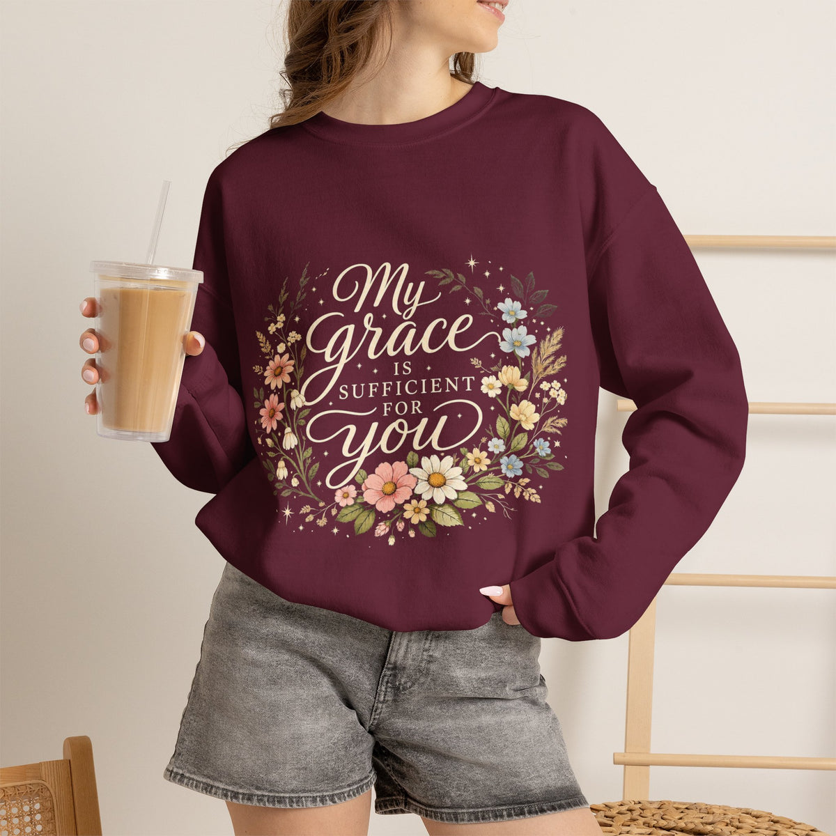My Grace Is Sufficient For You Floral Crewneck Sweatshirt