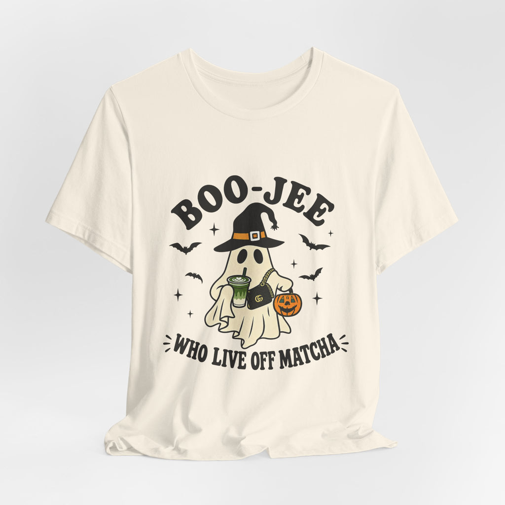 Boo-Jeē Matcha Ghost Tee — "Who Live Off Matcha" Halloween Shirt