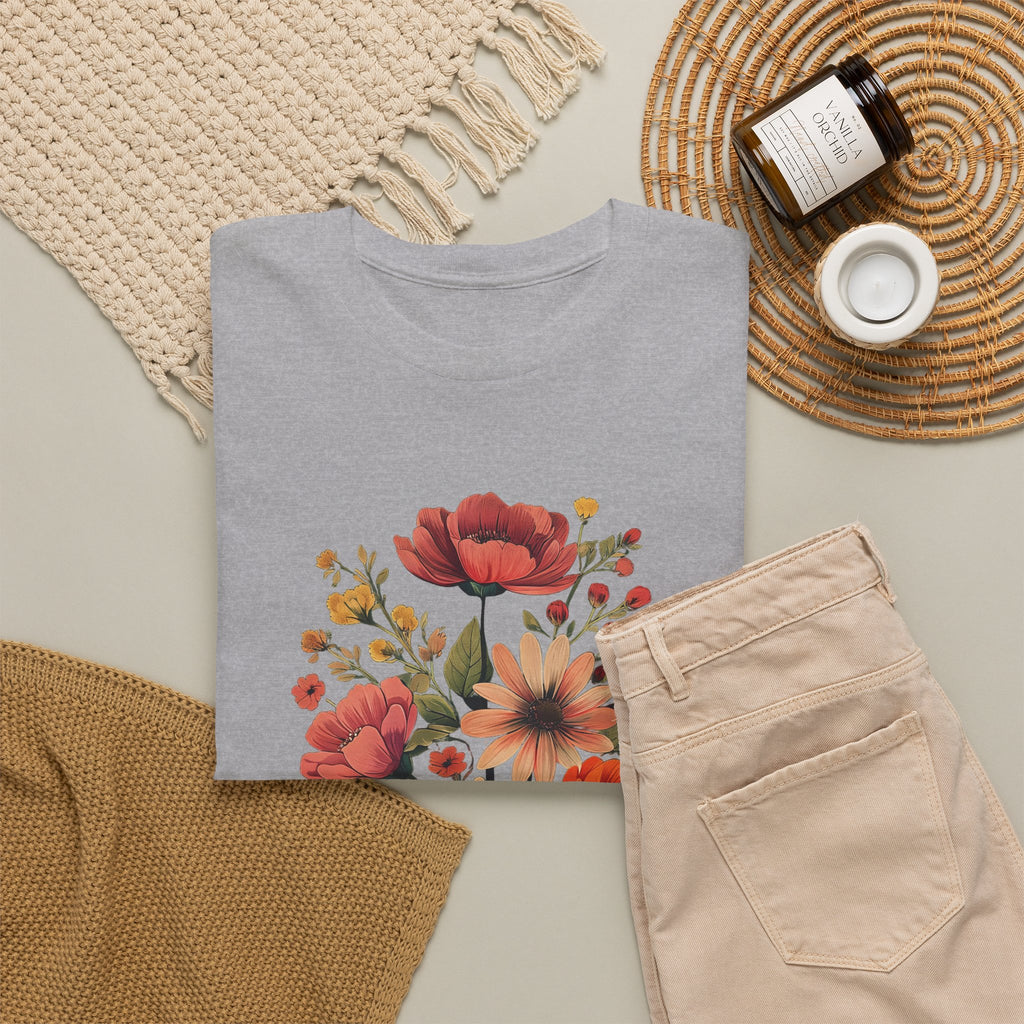 Floral Bouquet Tee — Vintage Orange & Peach Flowers with 'Grace' Script
