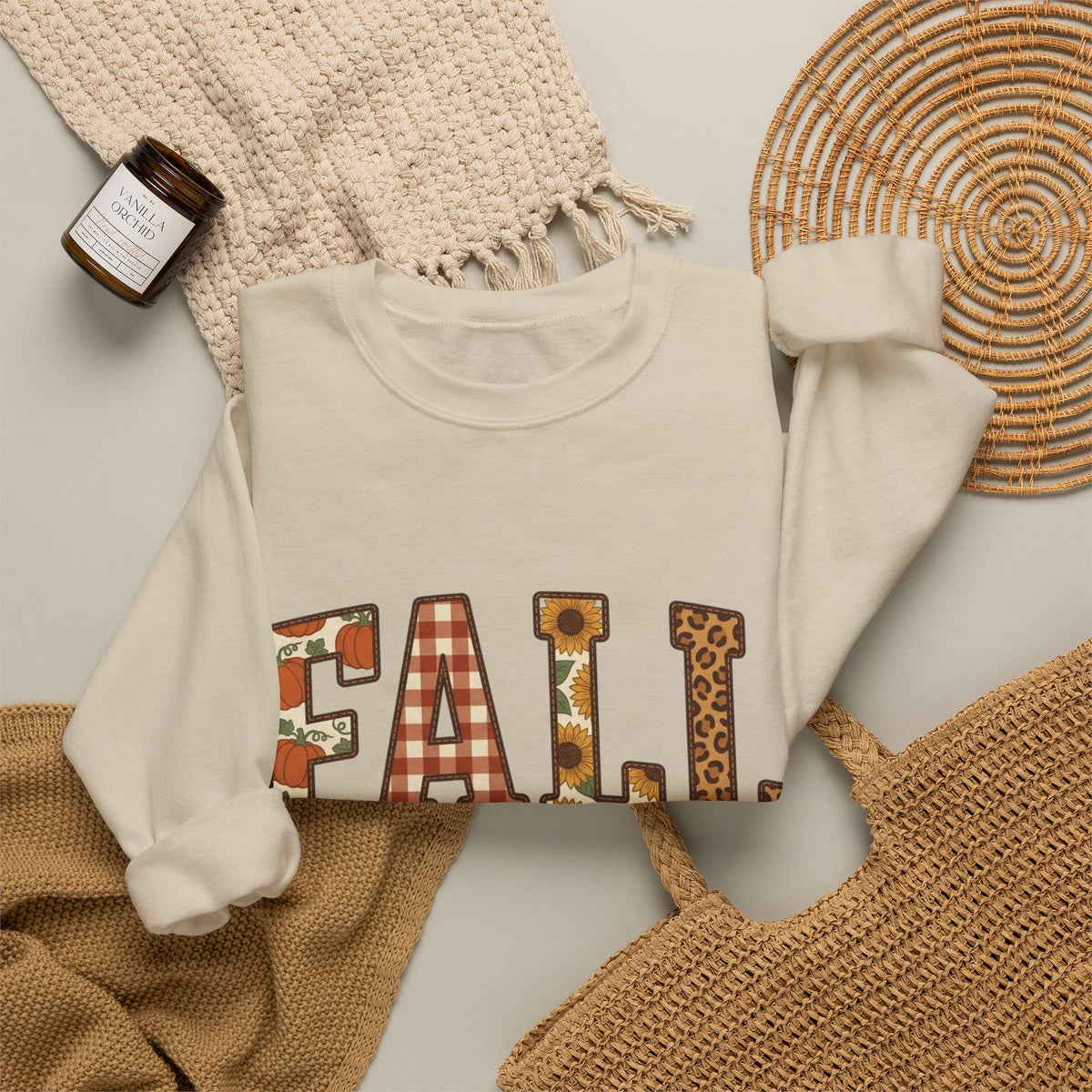 Fall Fest Sweatshirt — Autumn Plaid & Leaf Graphic Crewneck