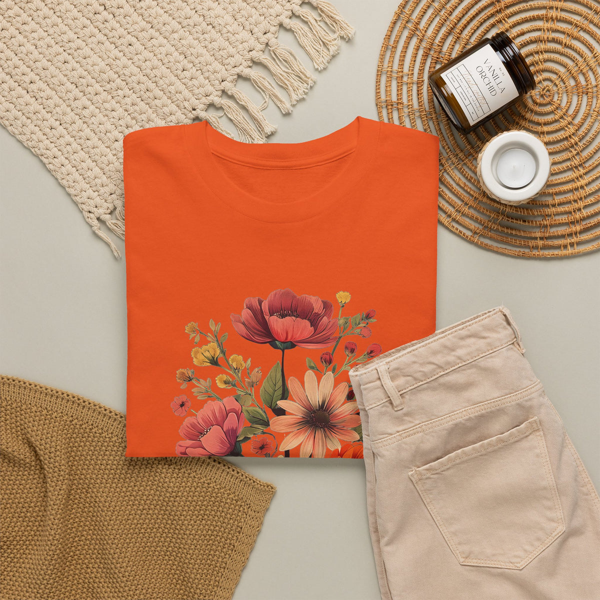Floral Bouquet Tee — Vintage Orange & Peach Flowers with 'Grace' Script