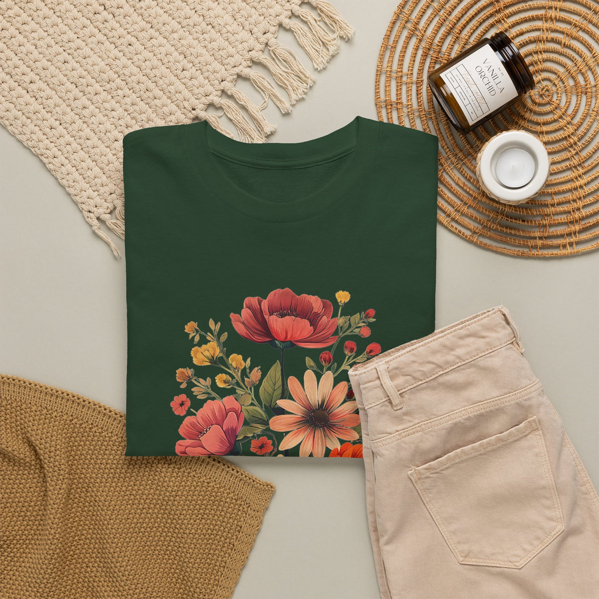 Floral Bouquet Tee — Vintage Orange & Peach Flowers with 'Grace' Script