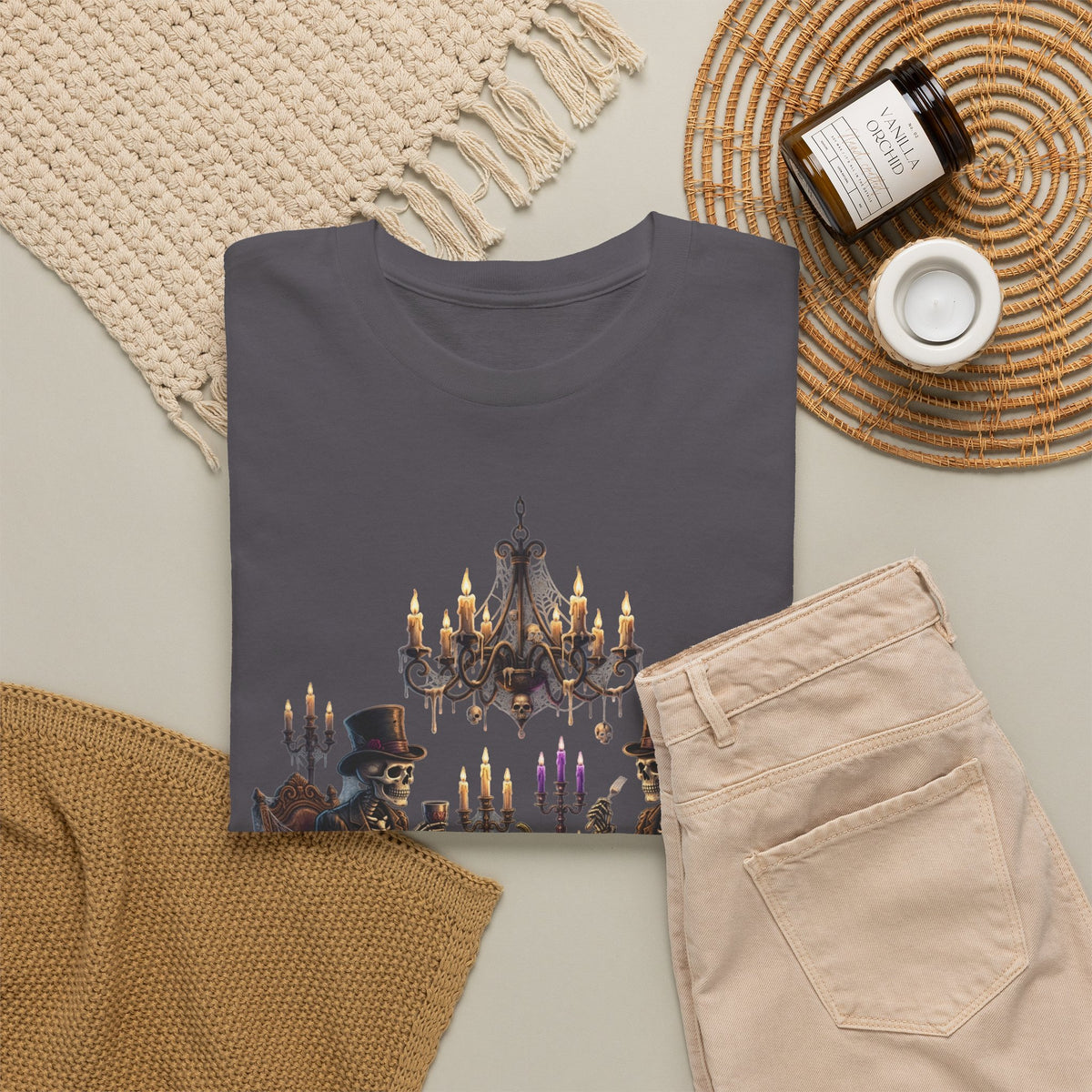 Halloween Gothic Dinner T‑Shirt — Spooky Candlelit Pumpkin Feast Tee