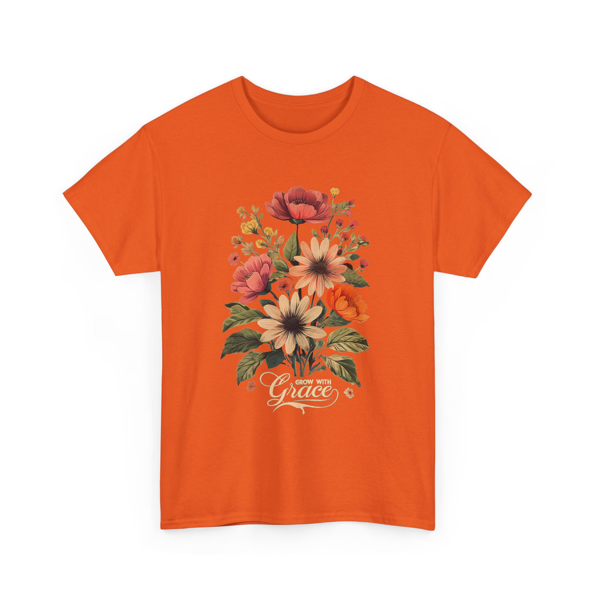 Floral Bouquet Tee — Vintage Orange & Peach Flowers with 'Grace' Script