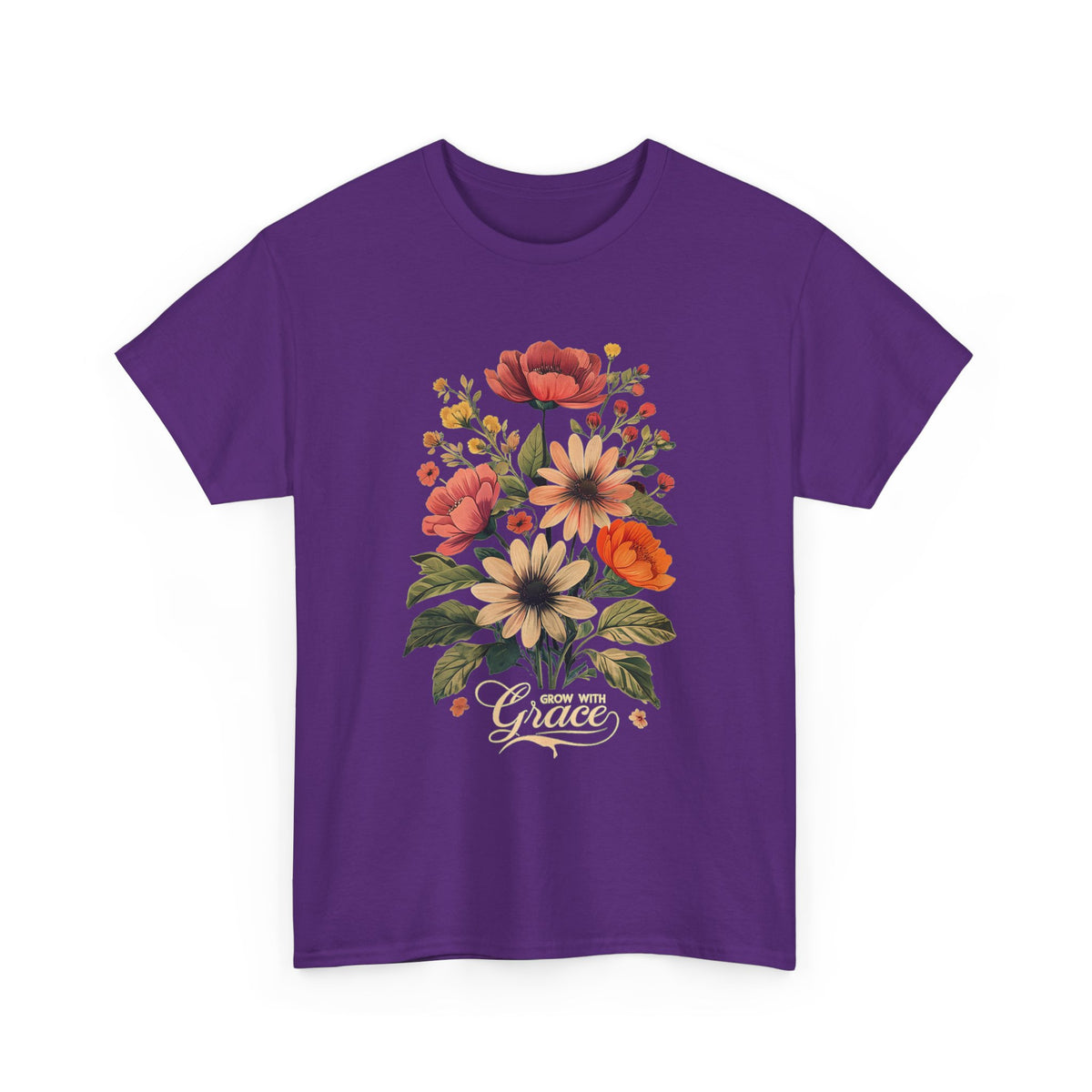 Floral Bouquet Tee — Vintage Orange & Peach Flowers with 'Grace' Script