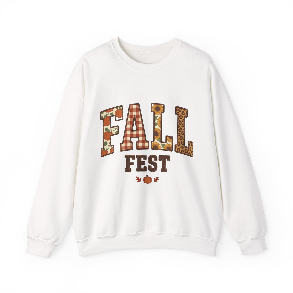Fall Fest Sweatshirt — Autumn Plaid & Leaf Graphic Crewneck