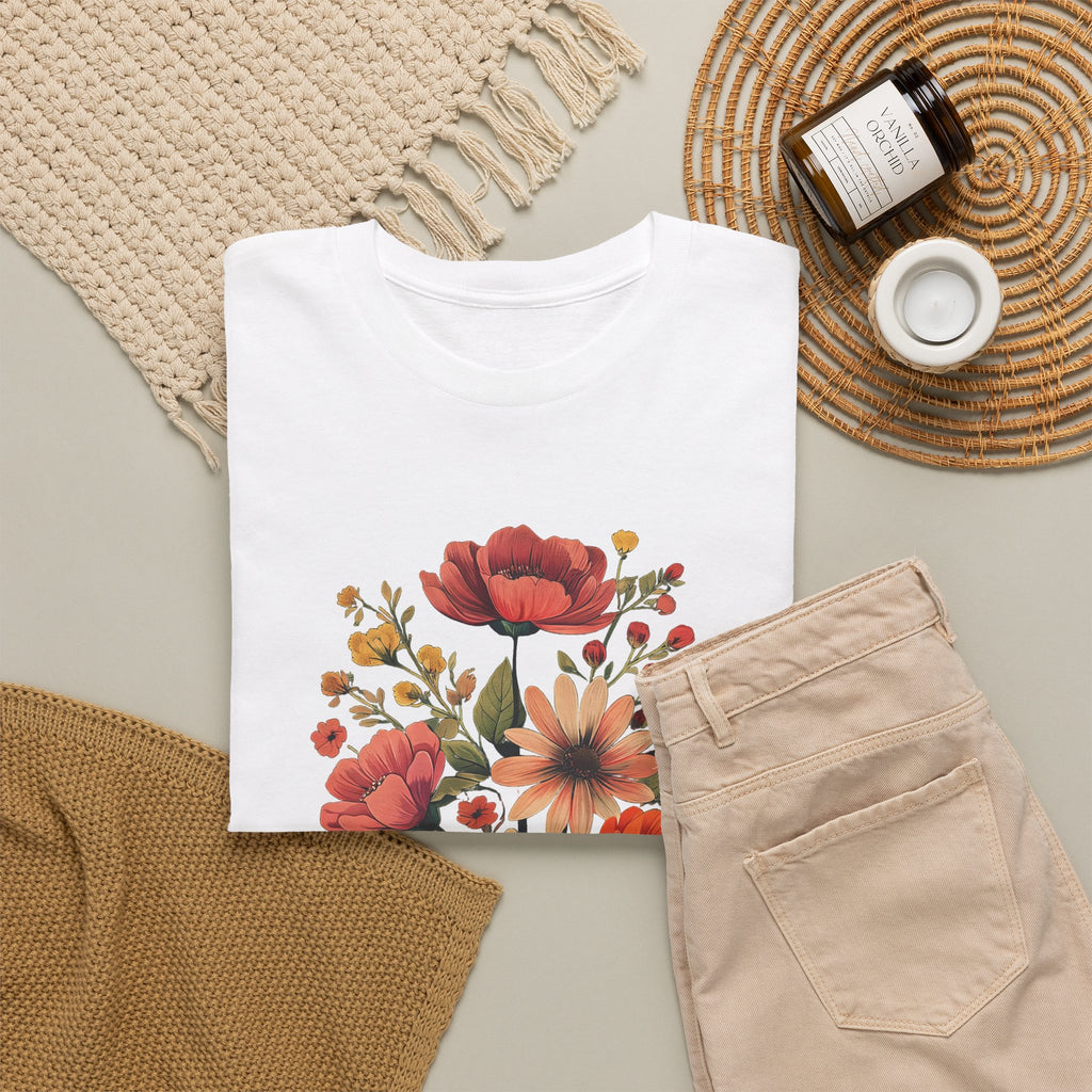Floral Bouquet Tee — Vintage Orange & Peach Flowers with 'Grace' Script