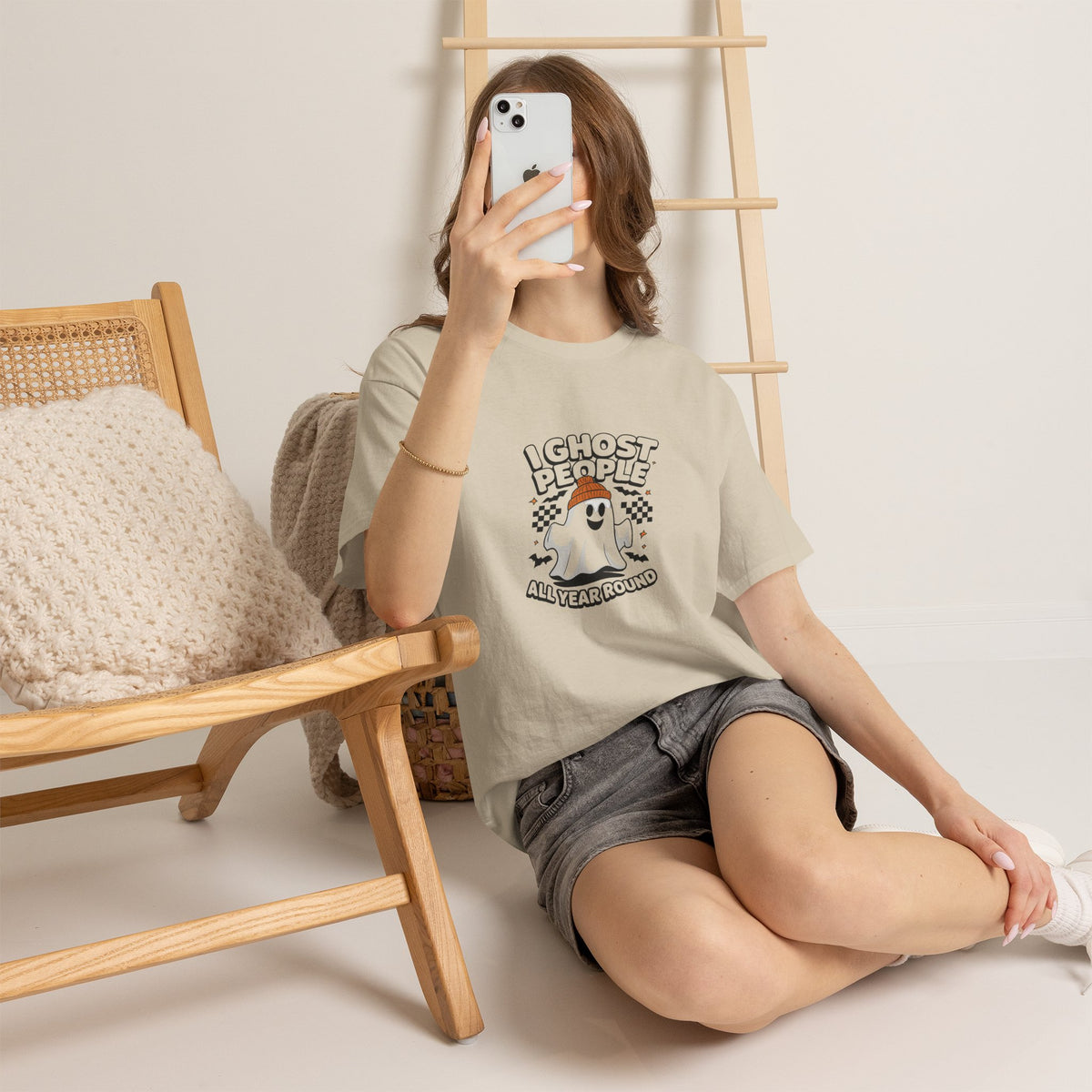 I Ghost People All Year Round T-Shirt — Cute Ghost Graphic Tee for Halloween & Everyday