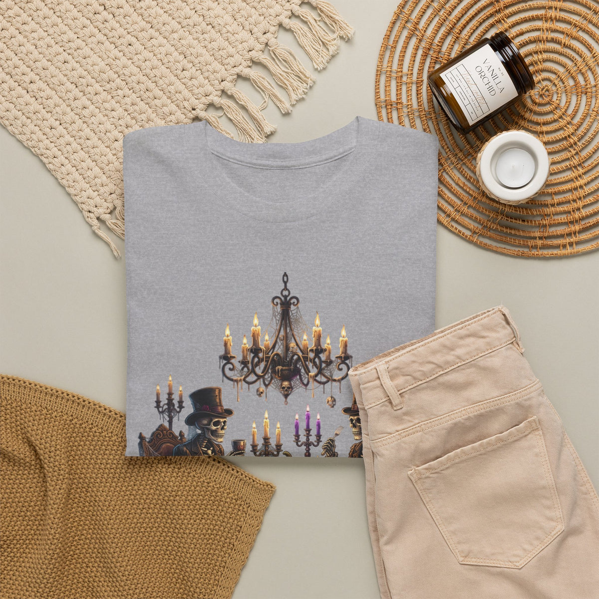 Halloween Gothic Dinner T‑Shirt — Spooky Candlelit Pumpkin Feast Tee