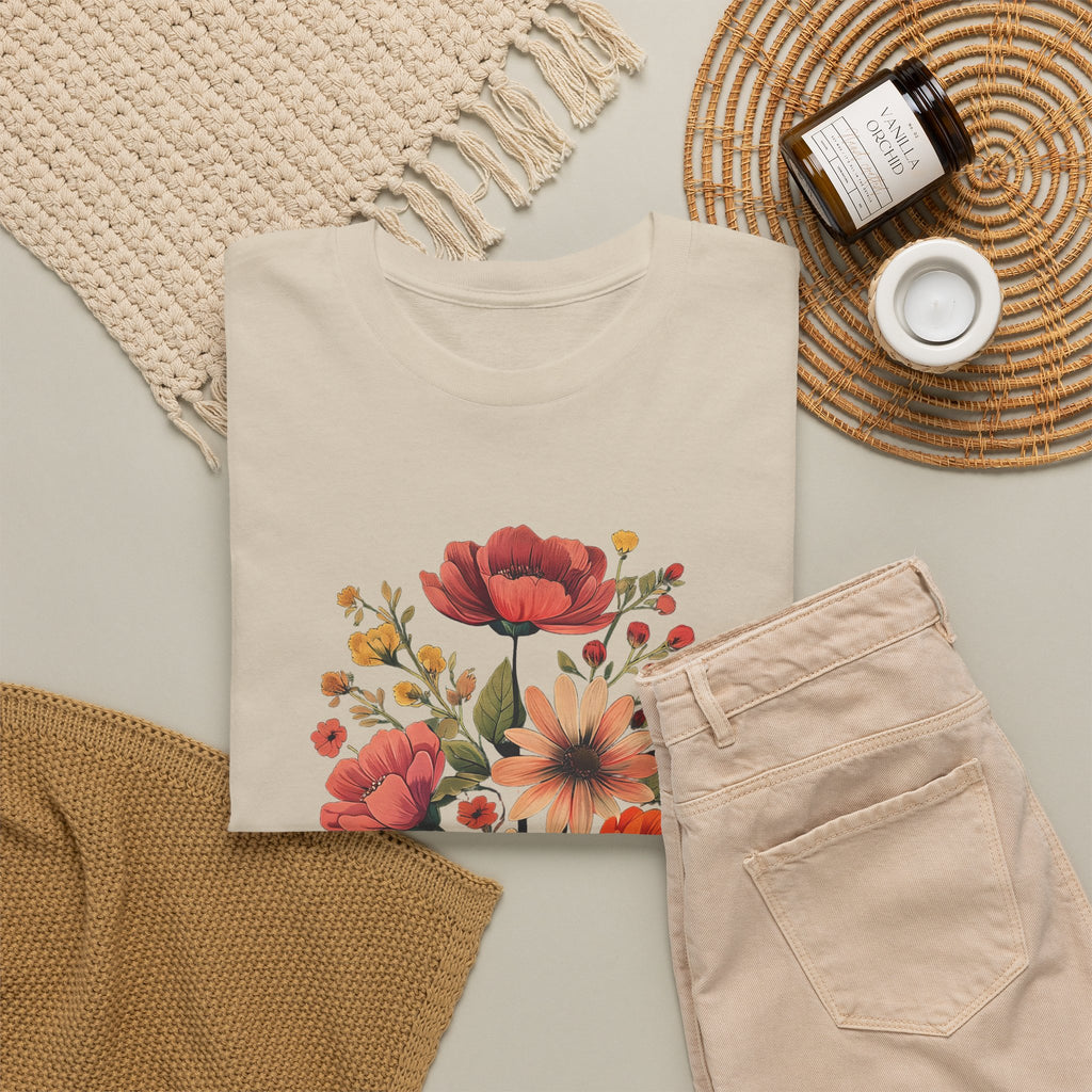 Floral Bouquet Tee — Vintage Orange & Peach Flowers with 'Grace' Script
