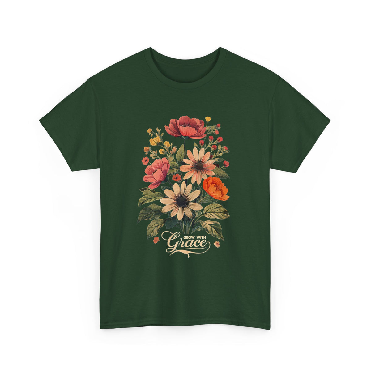 Floral Bouquet Tee — Vintage Orange & Peach Flowers with 'Grace' Script