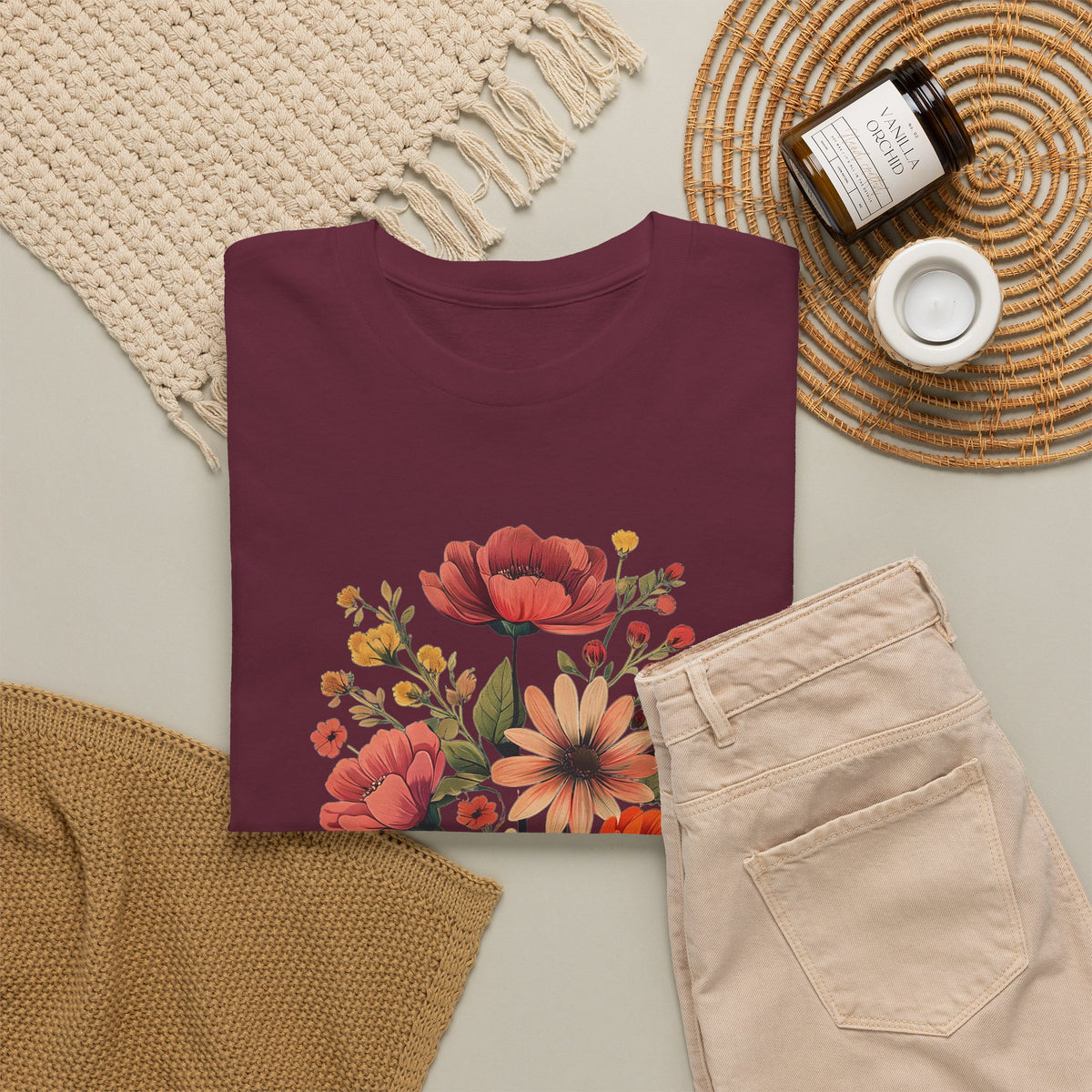 Floral Bouquet Tee — Vintage Orange & Peach Flowers with 'Grace' Script
