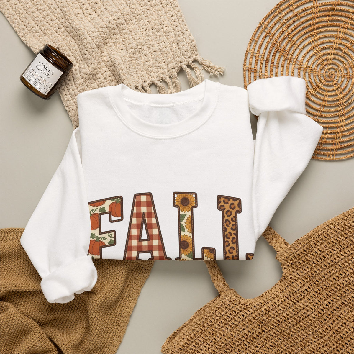 Fall Fest Sweatshirt — Autumn Plaid & Leaf Graphic Crewneck