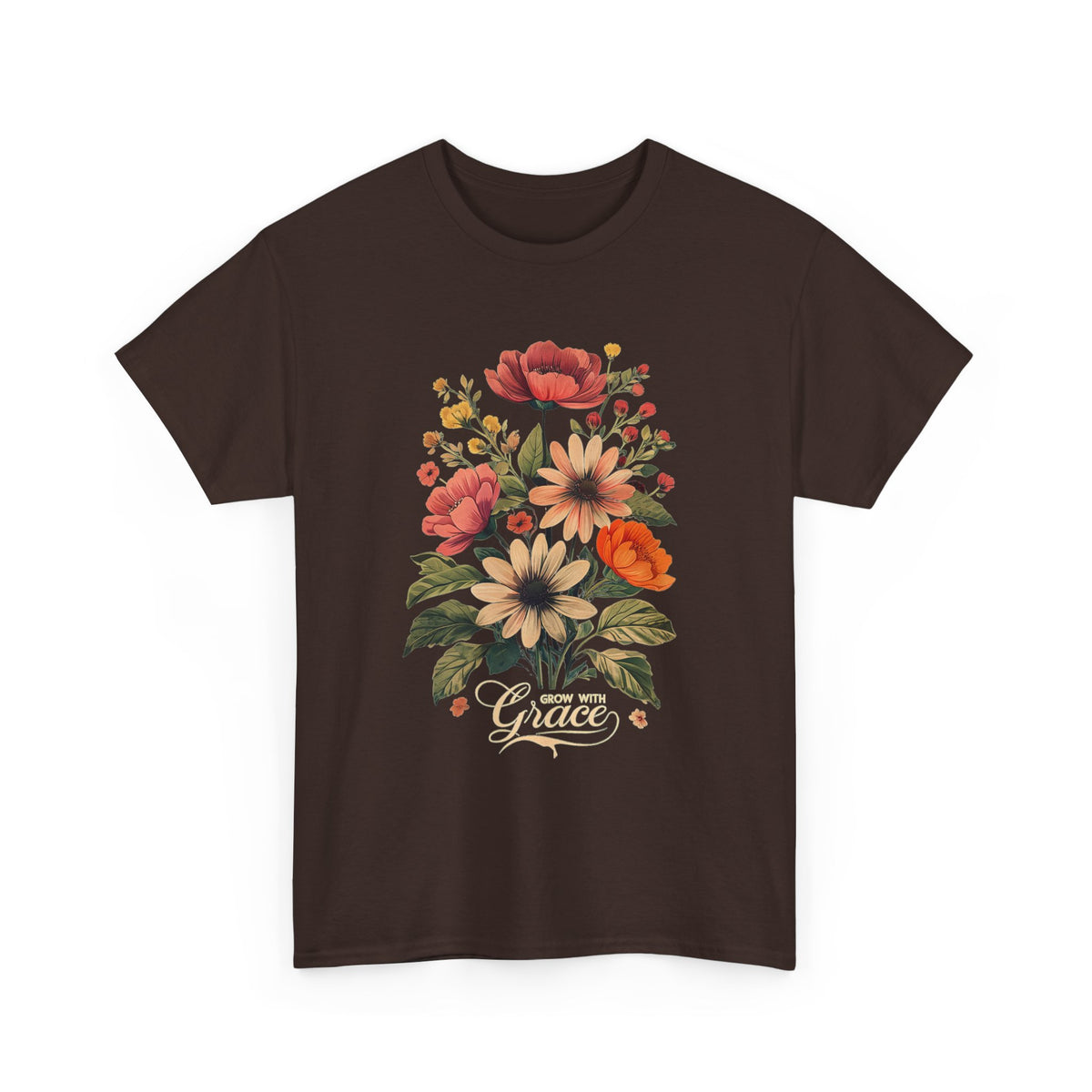Floral Bouquet Tee — Vintage Orange & Peach Flowers with 'Grace' Script