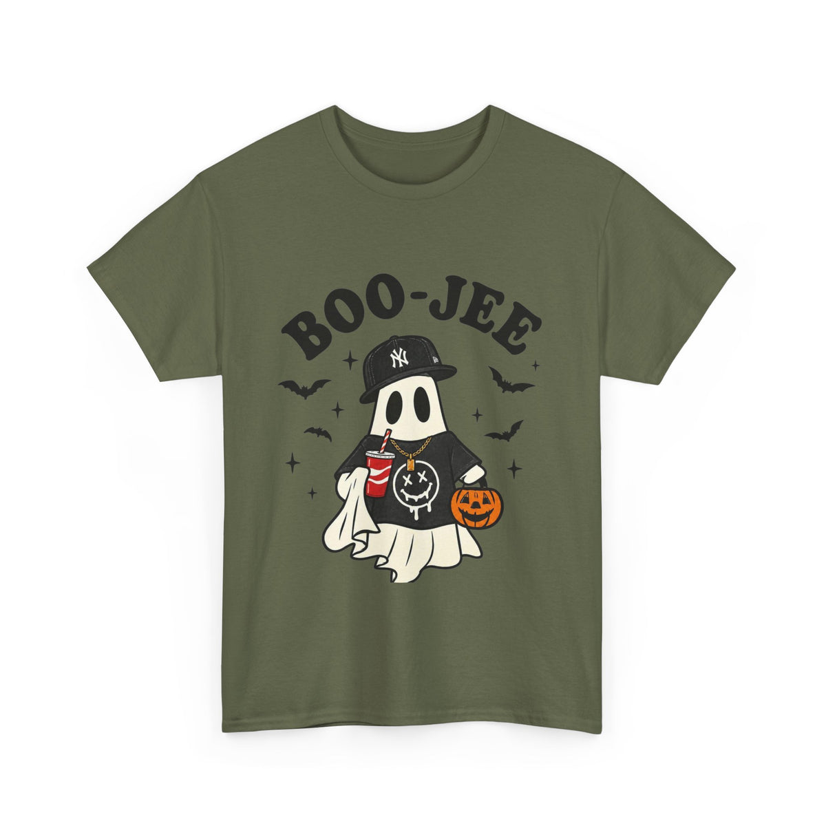 Ghost Trick Halloween Tee — “Boo- Jee” Cute Ghost Candy Bucket T‑Shirt