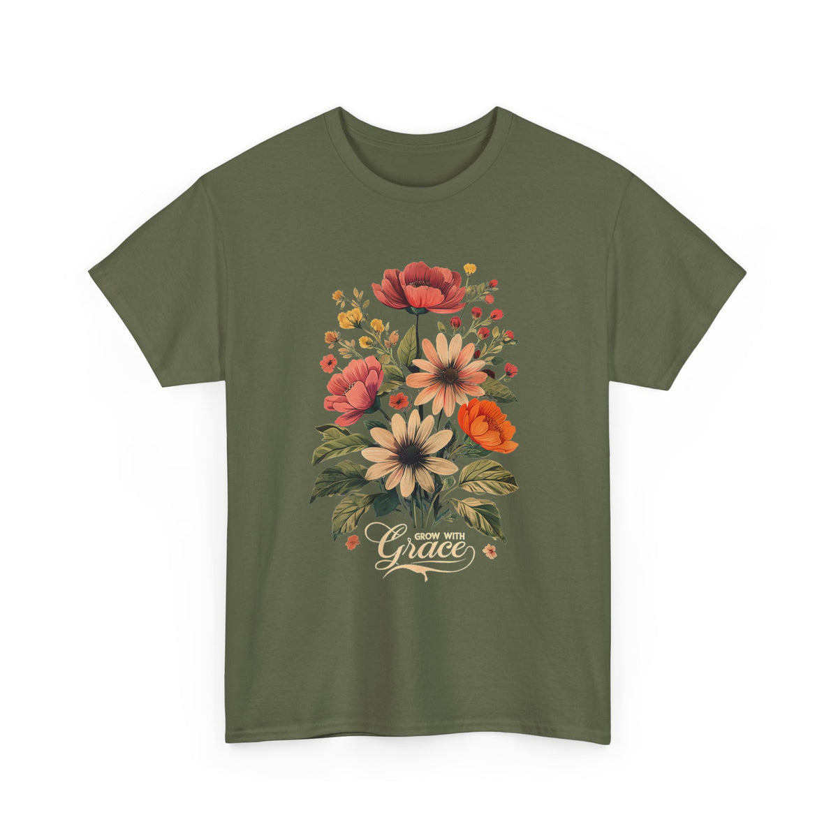 Floral Bouquet Tee — Vintage Orange & Peach Flowers with 'Grace' Script