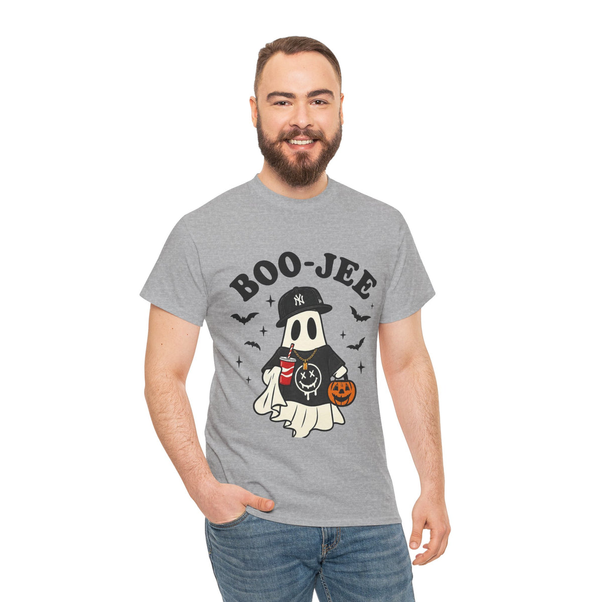 Ghost Trick Halloween Tee — “Boo- Jee” Cute Ghost Candy Bucket T‑Shirt