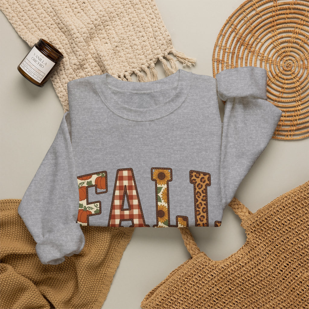 Fall Fest Sweatshirt — Autumn Plaid & Leaf Graphic Crewneck