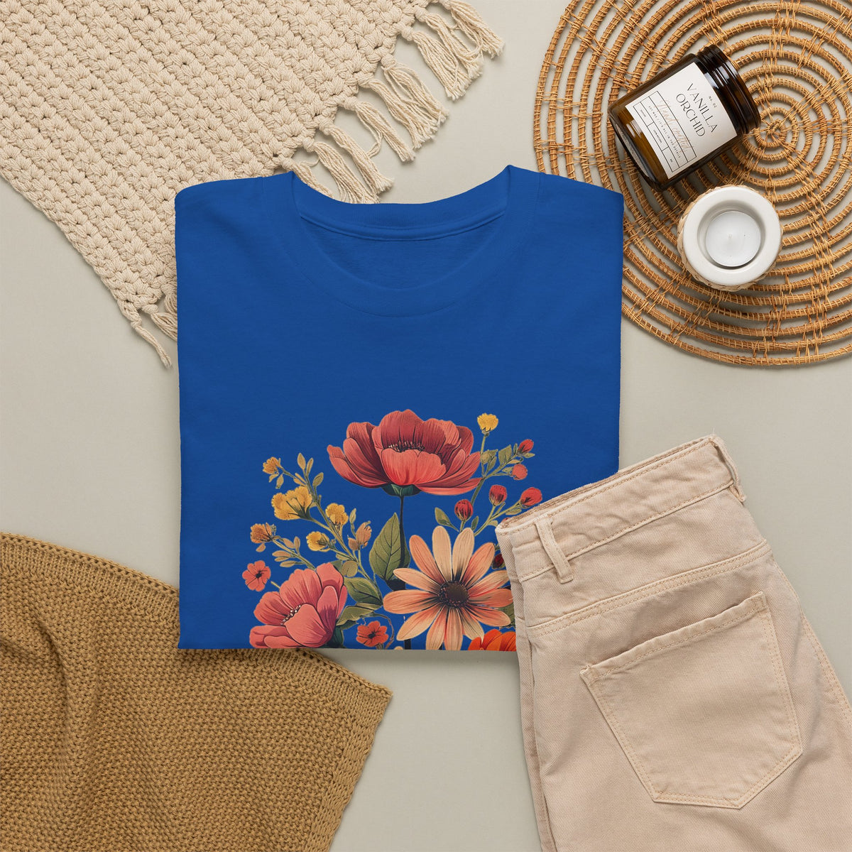 Floral Bouquet Tee — Vintage Orange & Peach Flowers with 'Grace' Script
