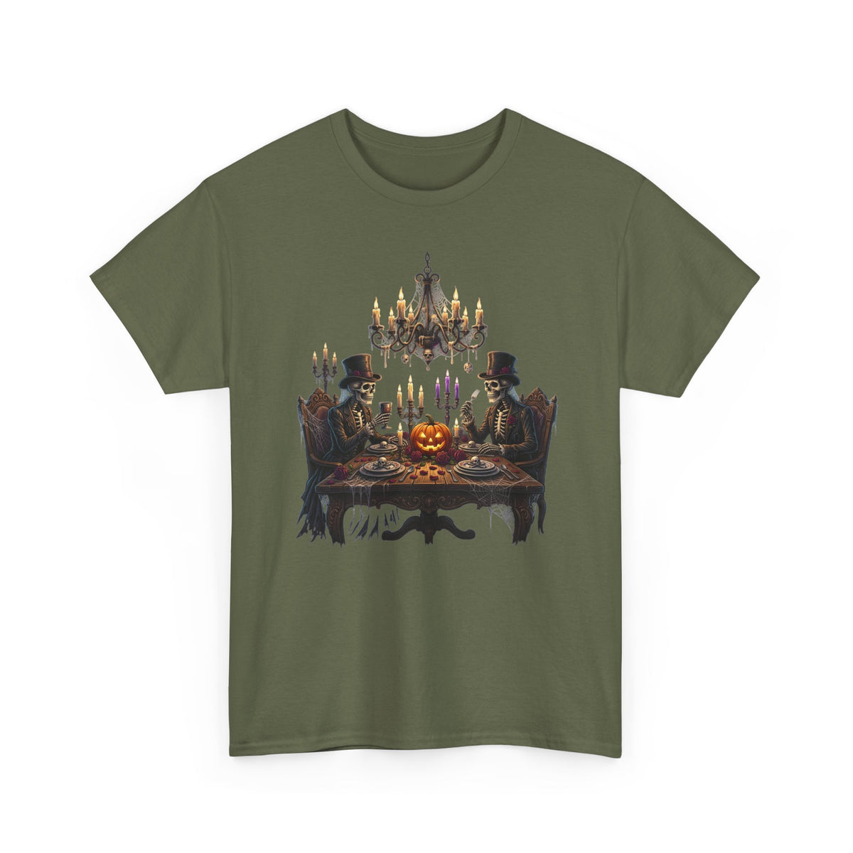Halloween Gothic Dinner T‑Shirt — Spooky Candlelit Pumpkin Feast Tee