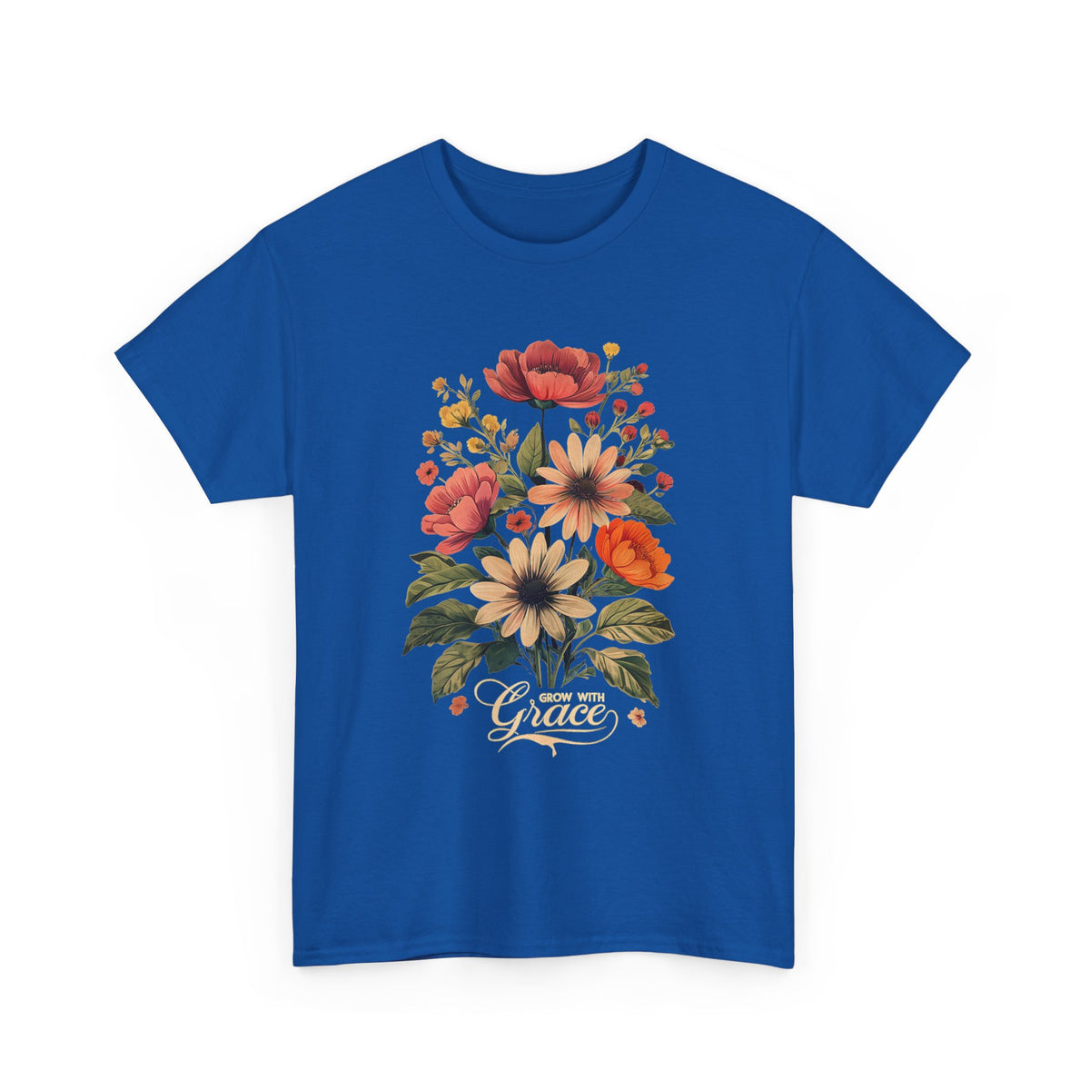 Floral Bouquet Tee — Vintage Orange & Peach Flowers with 'Grace' Script