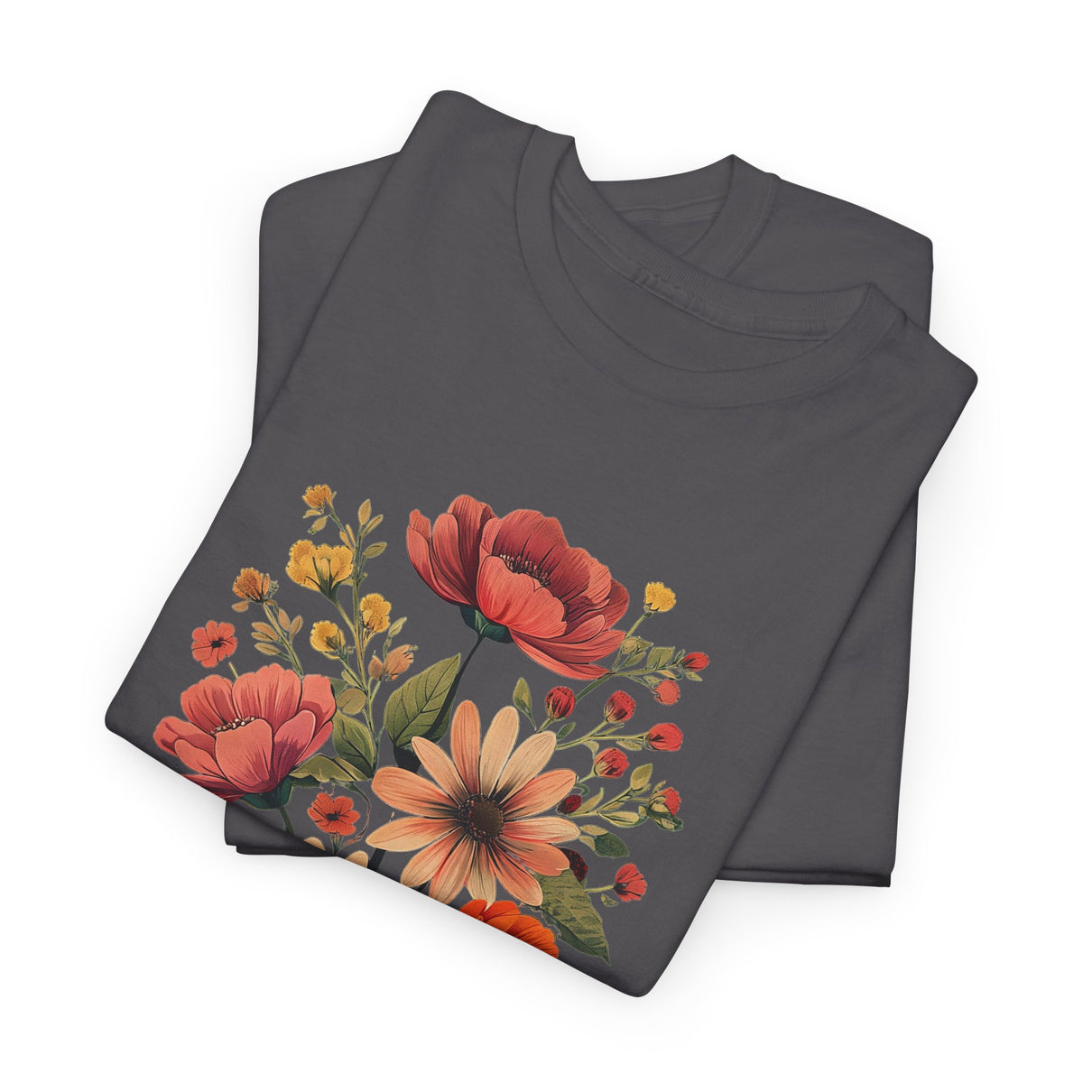 Floral Bouquet Tee — Vintage Orange & Peach Flowers with 'Grace' Script