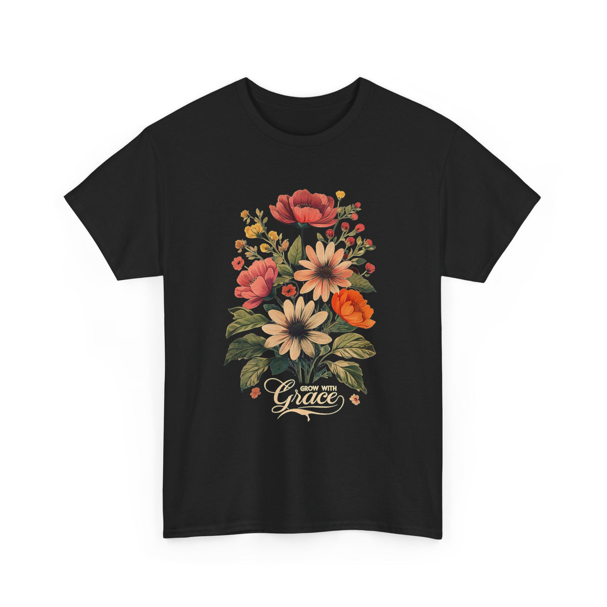 Floral Bouquet Tee — Vintage Orange & Peach Flowers with 'Grace' Script