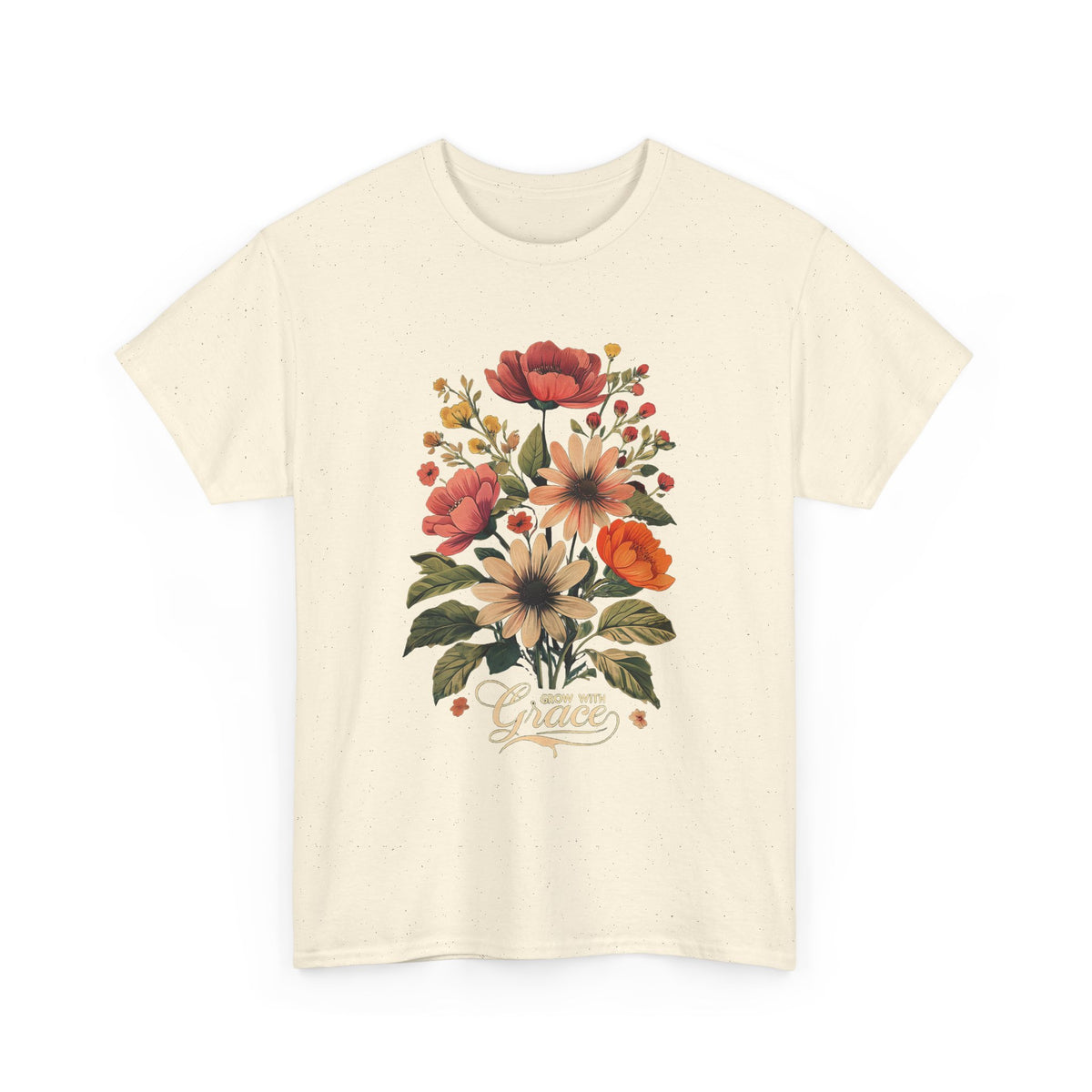 Floral Bouquet Tee — Vintage Orange & Peach Flowers with 'Grace' Script