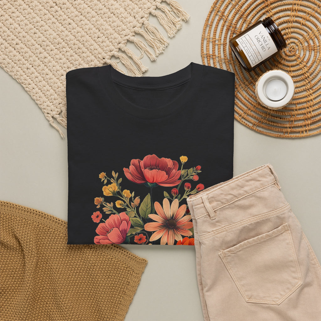 Floral Bouquet Tee — Vintage Orange & Peach Flowers with 'Grace' Script
