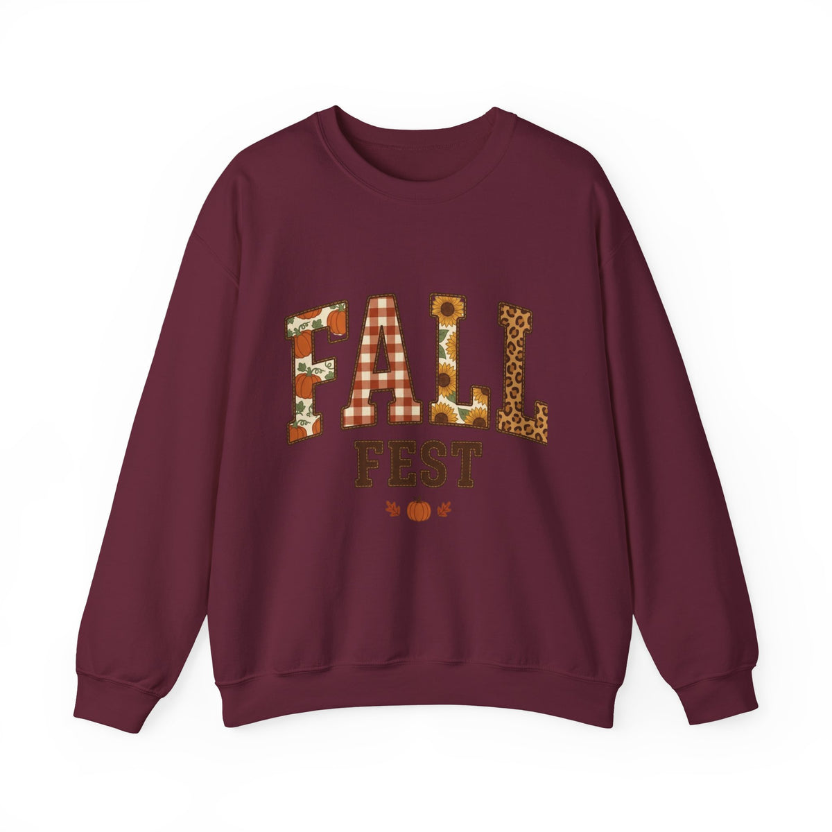 Fall Fest Sweatshirt — Autumn Plaid & Leaf Graphic Crewneck