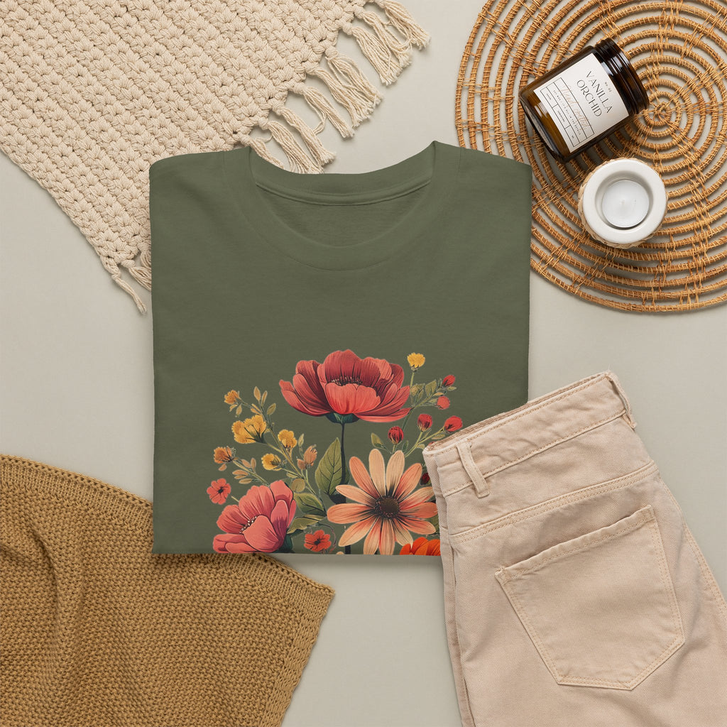 Floral Bouquet Tee — Vintage Orange & Peach Flowers with 'Grace' Script