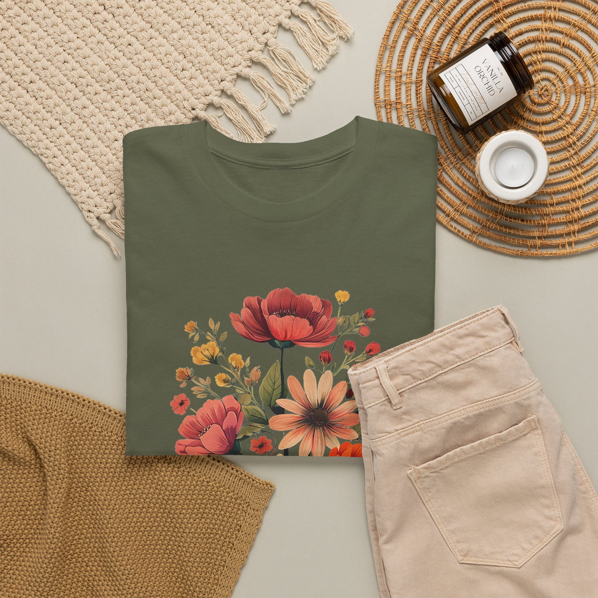 Floral Bouquet Tee — Vintage Orange & Peach Flowers with 'Grace' Script