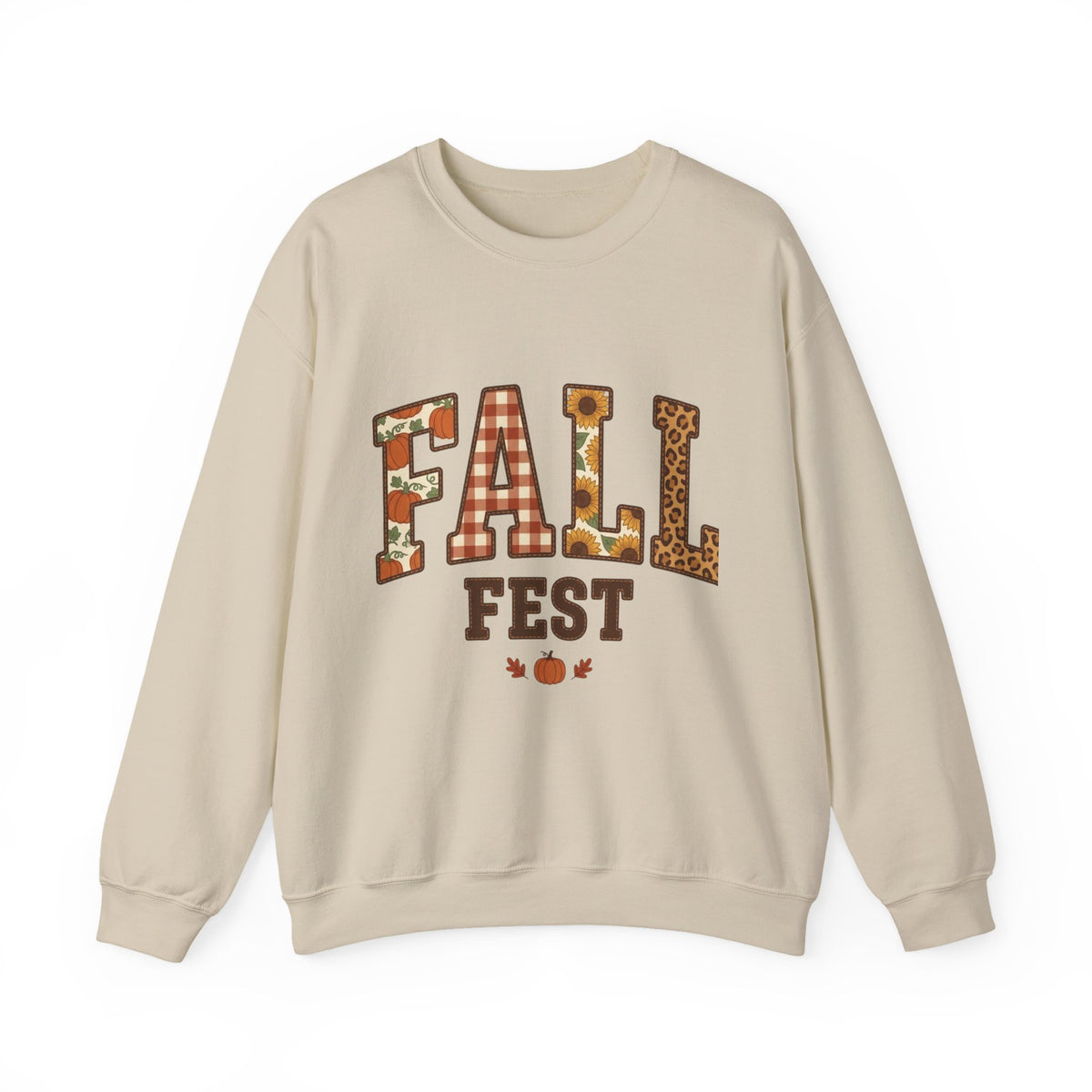 Fall Fest Sweatshirt — Autumn Plaid & Leaf Graphic Crewneck