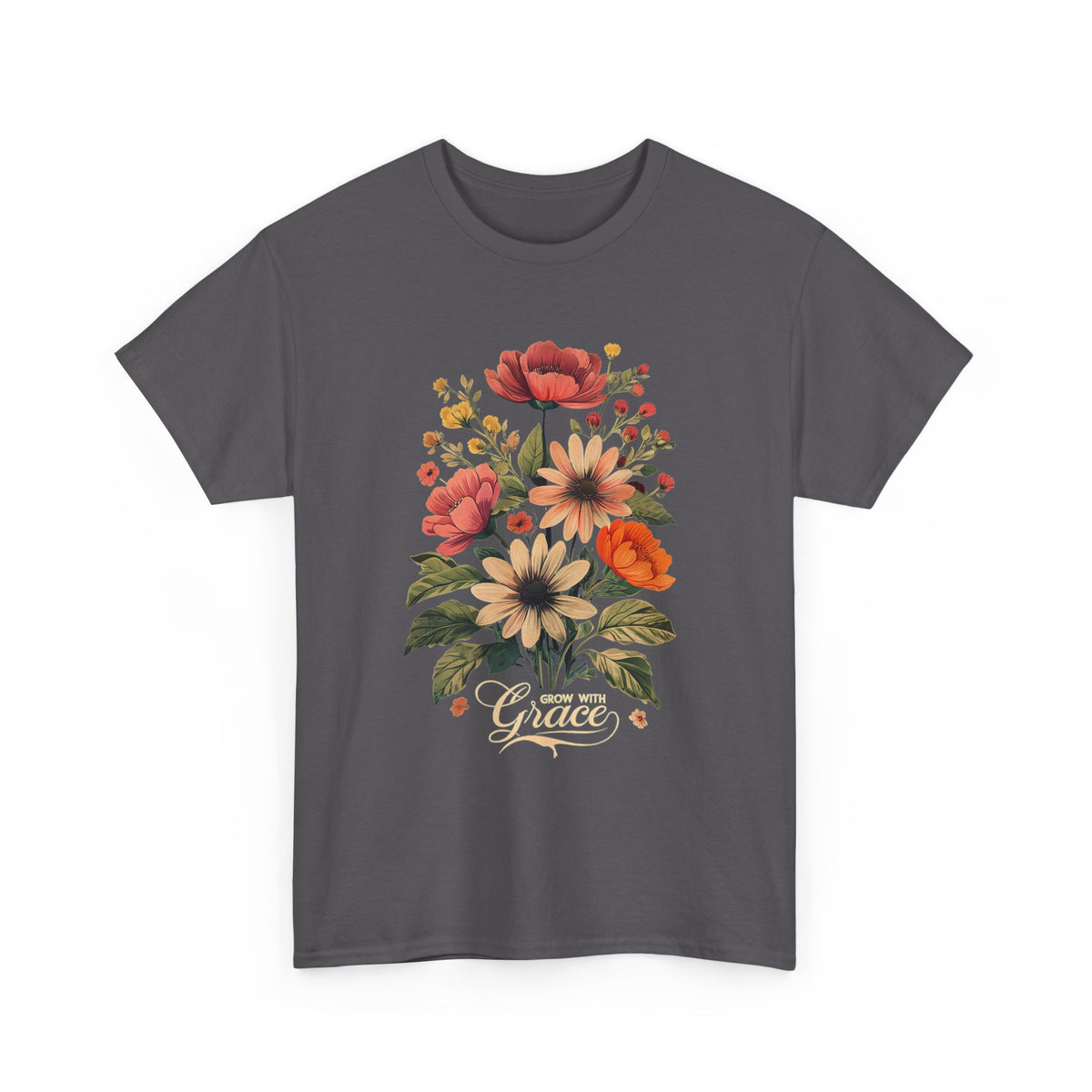 Floral Bouquet Tee — Vintage Orange & Peach Flowers with 'Grace' Script