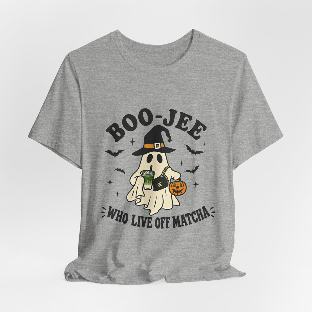 Boo-Jeē Matcha Ghost Tee — "Who Live Off Matcha" Halloween Shirt