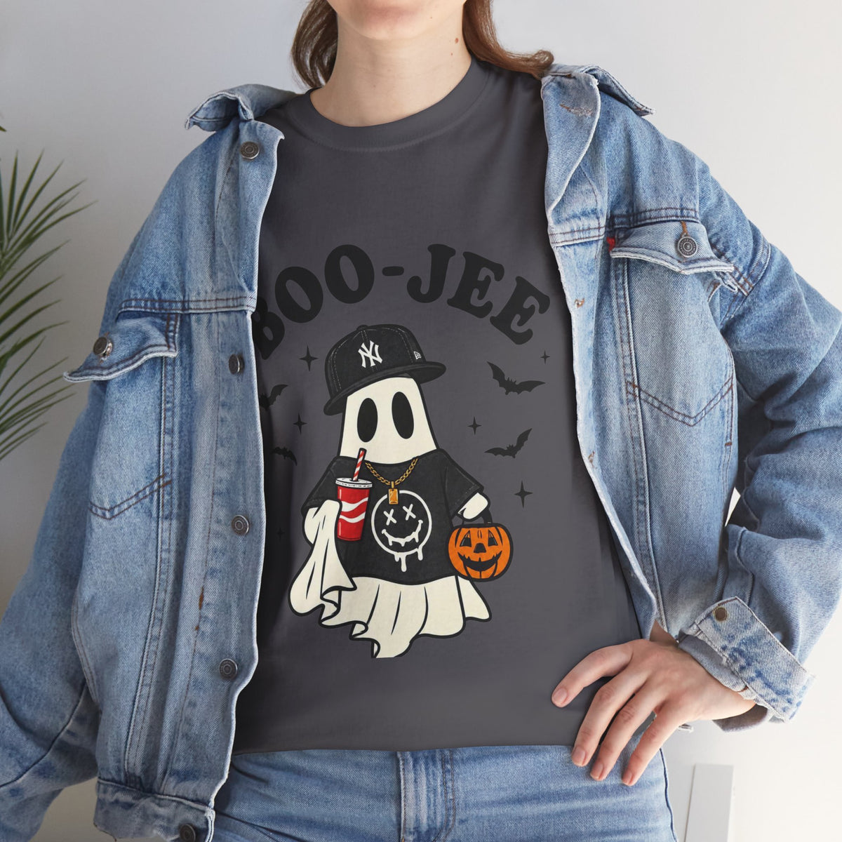 Ghost Trick Halloween Tee — “Boo- Jee” Cute Ghost Candy Bucket T‑Shirt