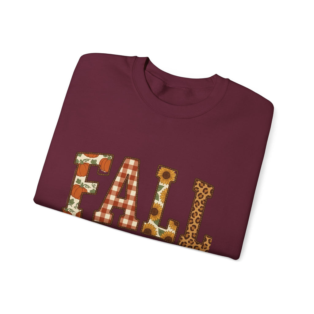 Fall Fest Sweatshirt — Autumn Plaid & Leaf Graphic Crewneck