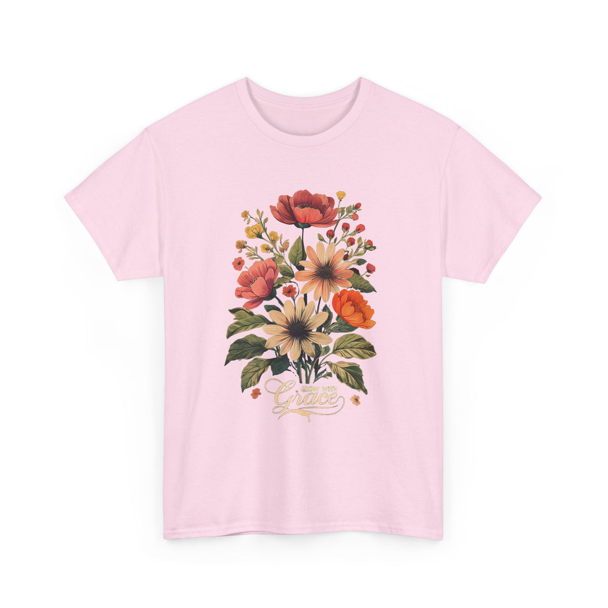 Floral Bouquet Tee — Vintage Orange & Peach Flowers with 'Grace' Script