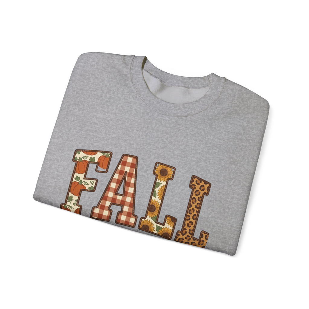 Fall Fest Sweatshirt — Autumn Plaid & Leaf Graphic Crewneck
