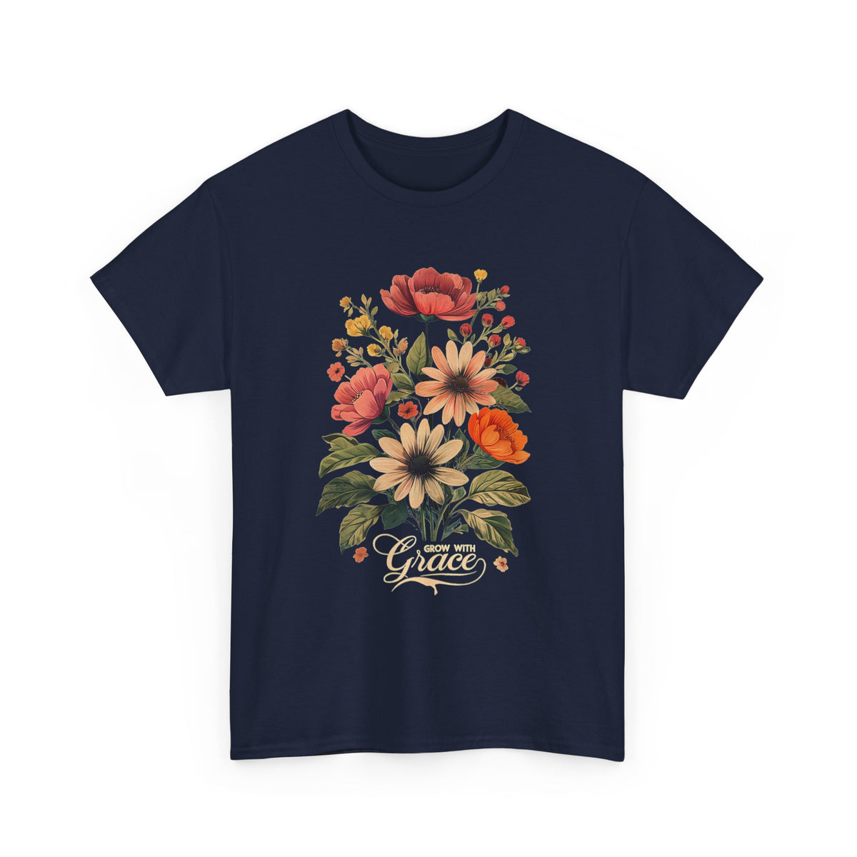 Floral Bouquet Tee — Vintage Orange & Peach Flowers with 'Grace' Script