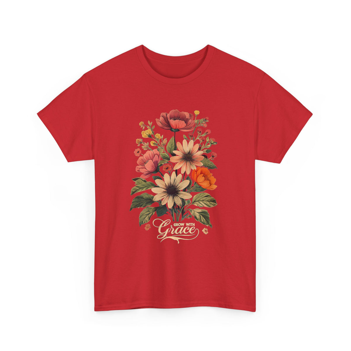 Floral Bouquet Tee — Vintage Orange & Peach Flowers with 'Grace' Script