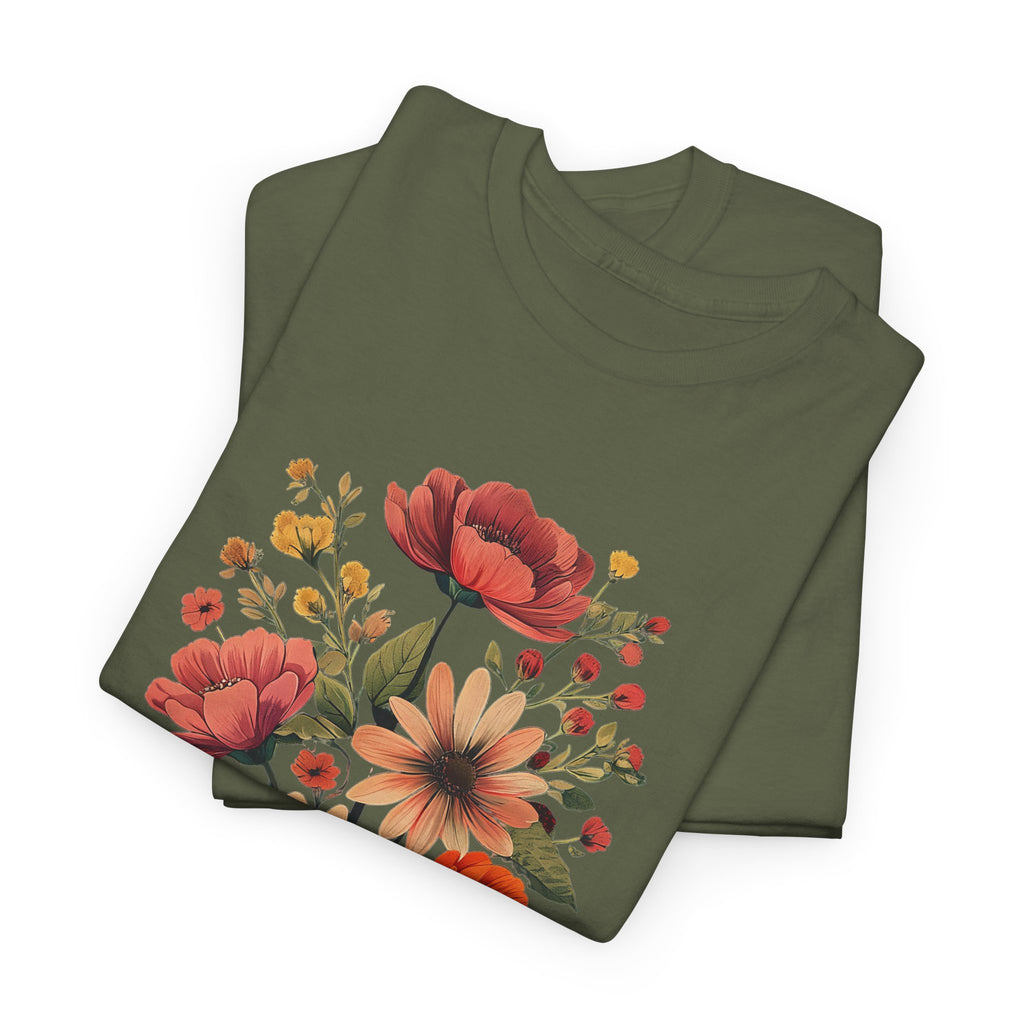 Floral Bouquet Tee — Vintage Orange & Peach Flowers with 'Grace' Script