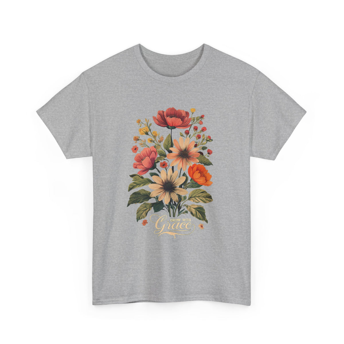 Floral Bouquet Tee — Vintage Orange & Peach Flowers with 'Grace' Script