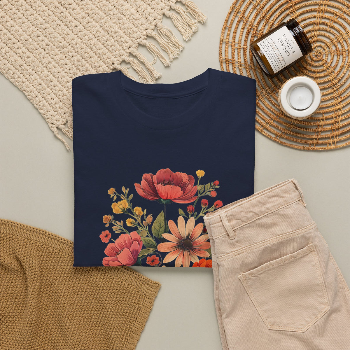 Floral Bouquet Tee — Vintage Orange & Peach Flowers with 'Grace' Script