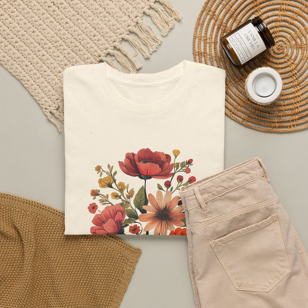 Floral Bouquet Tee — Vintage Orange & Peach Flowers with 'Grace' Script