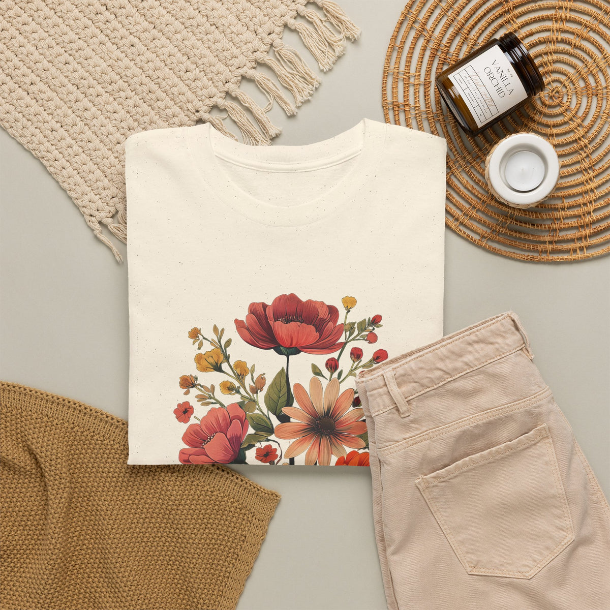 Floral Bouquet Tee — Vintage Orange & Peach Flowers with 'Grace' Script